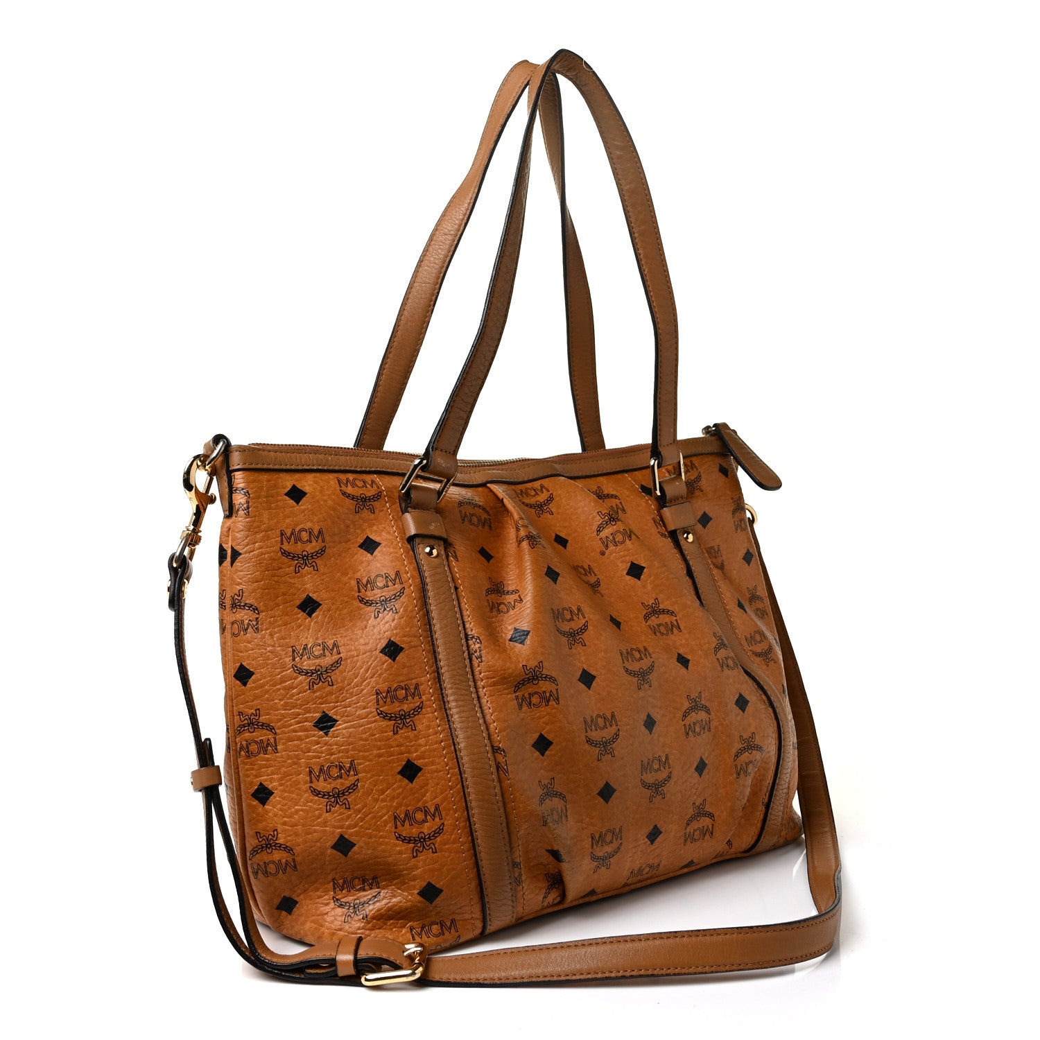 MCM Visetos Medium Essentials Shopper Tote Cognac 3 of 10
