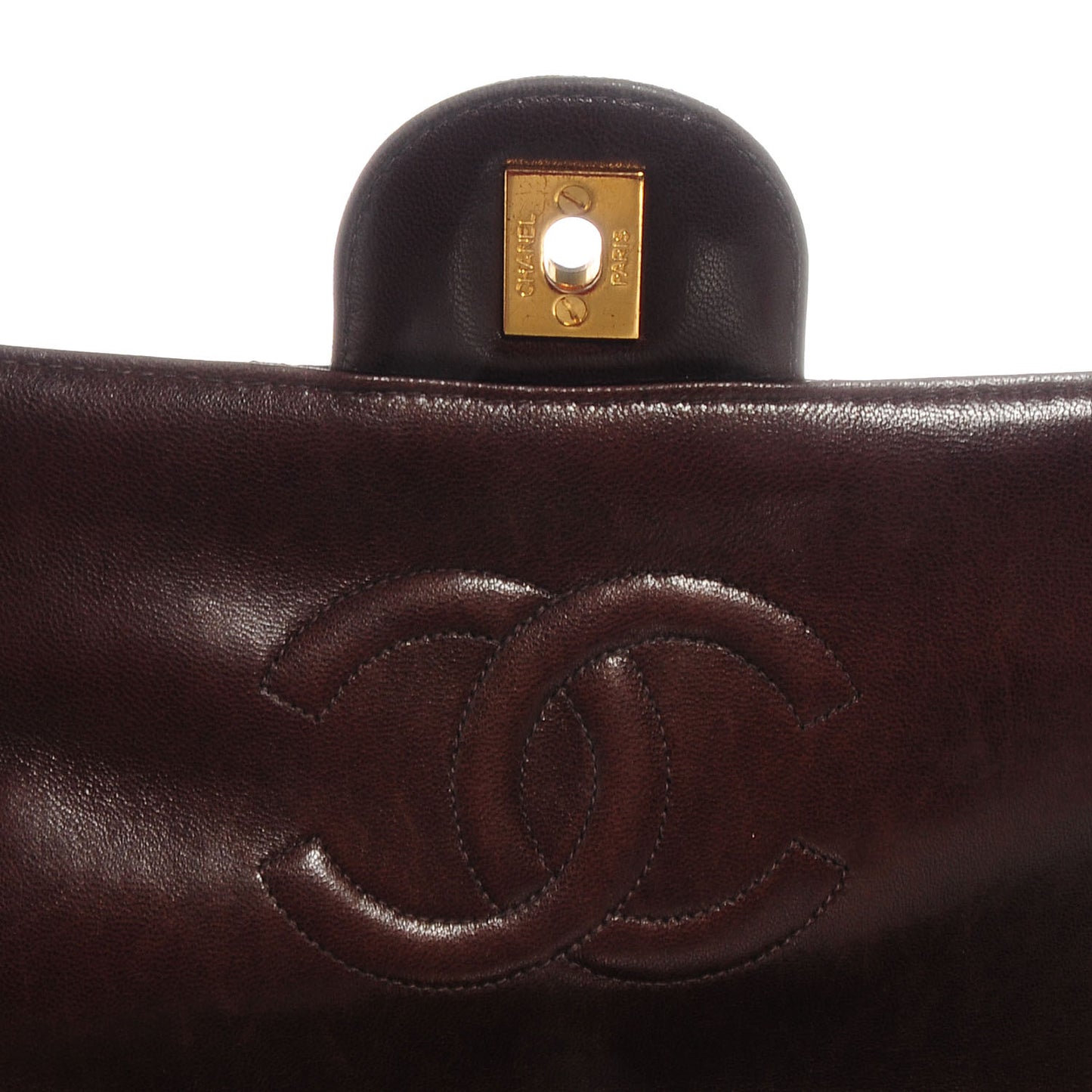 Lambskin Quilted Jumbo Flap Brown