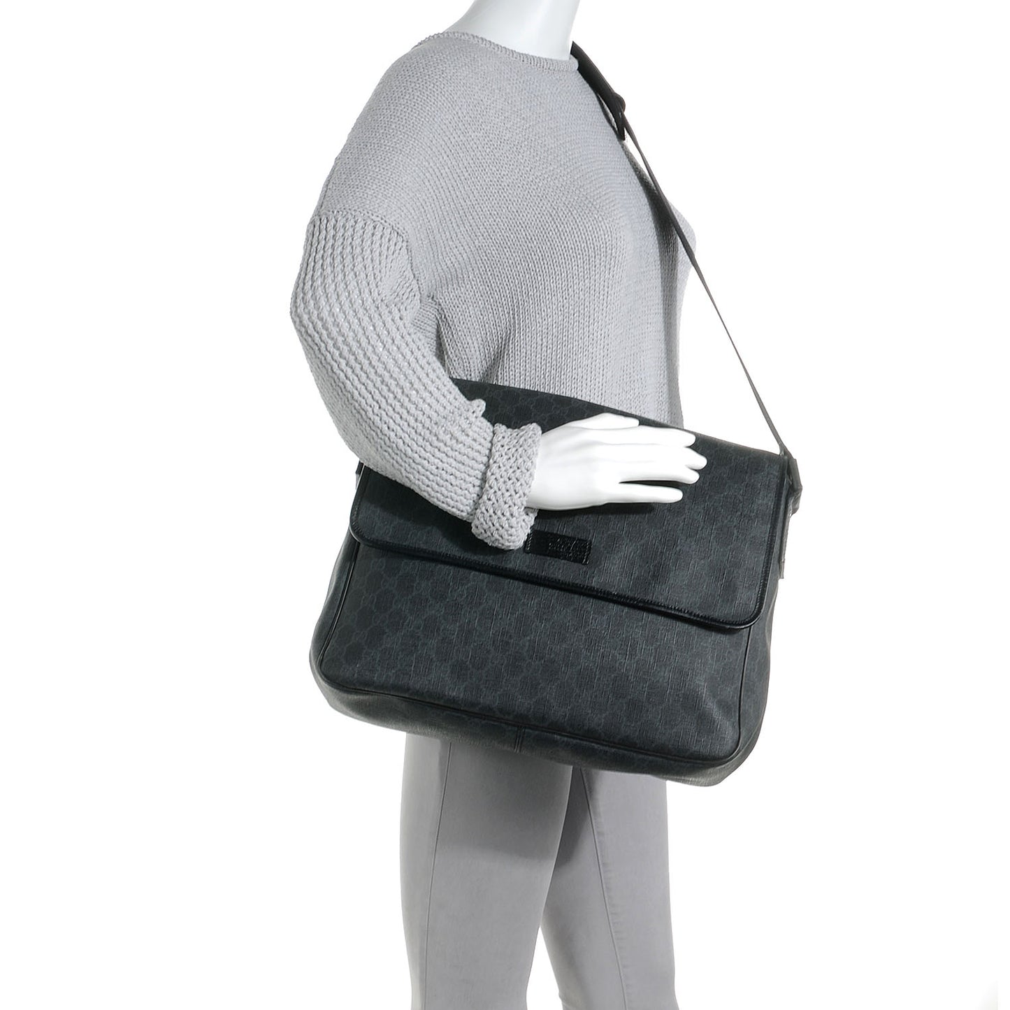 GG Plus Monogram Medium Flap Messenger Bag Black