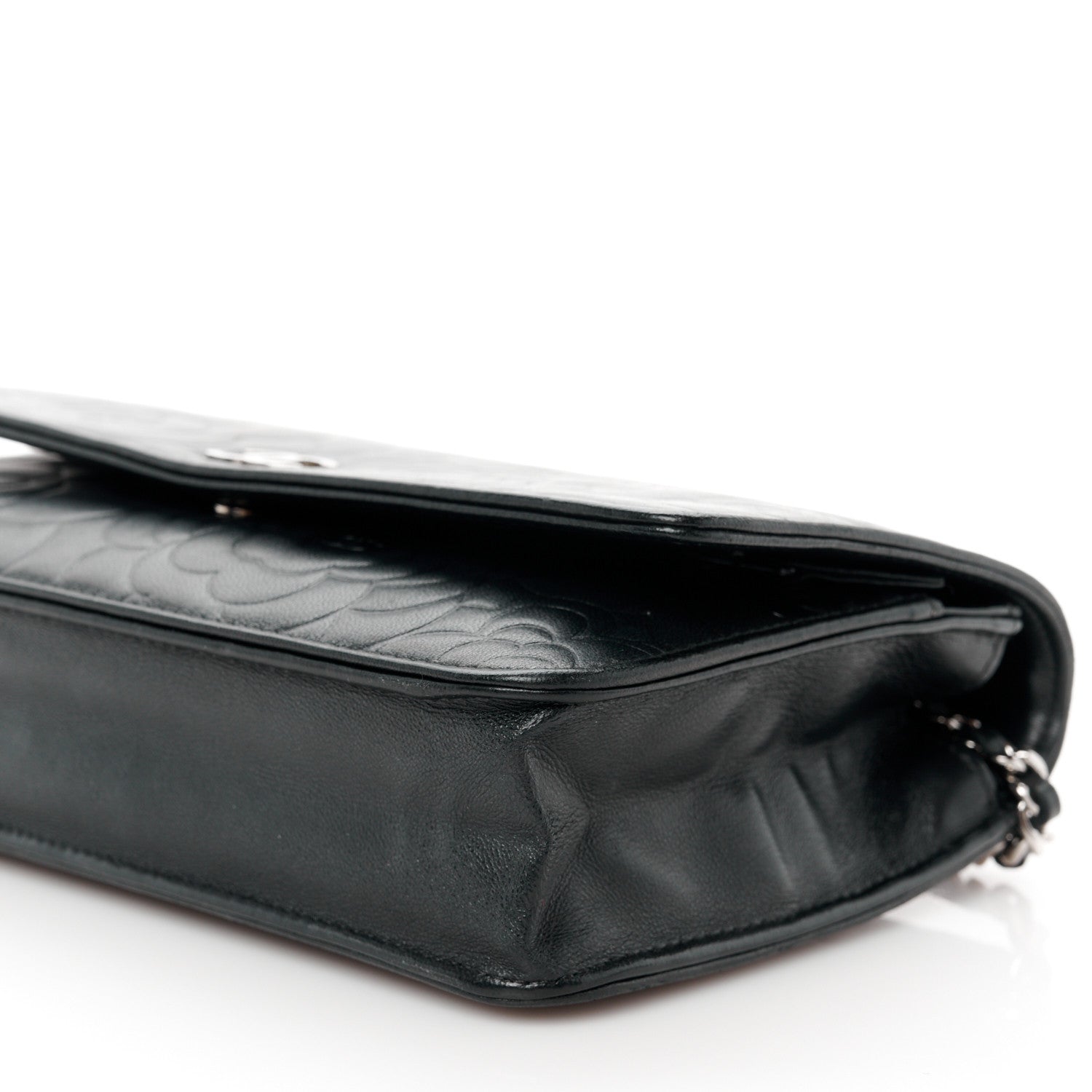 Chanel Lambskin Camellia Embossed Wallet on Chain WOC Black 12 of 12