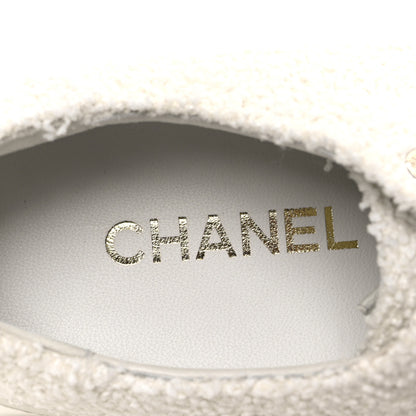 Chanel Tweed Womens CC Platform Sneakers 39.5 White 10 of 11