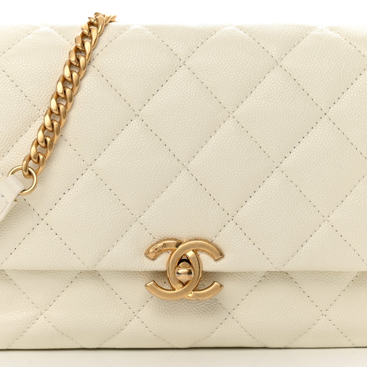 Shiny Caviar Quilted Large Chain Melody Flap White