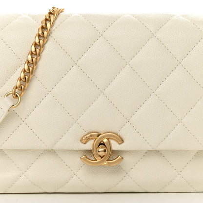 Chanel Shiny Caviar Quilted Large Chain Melody Flap White 8 of 17