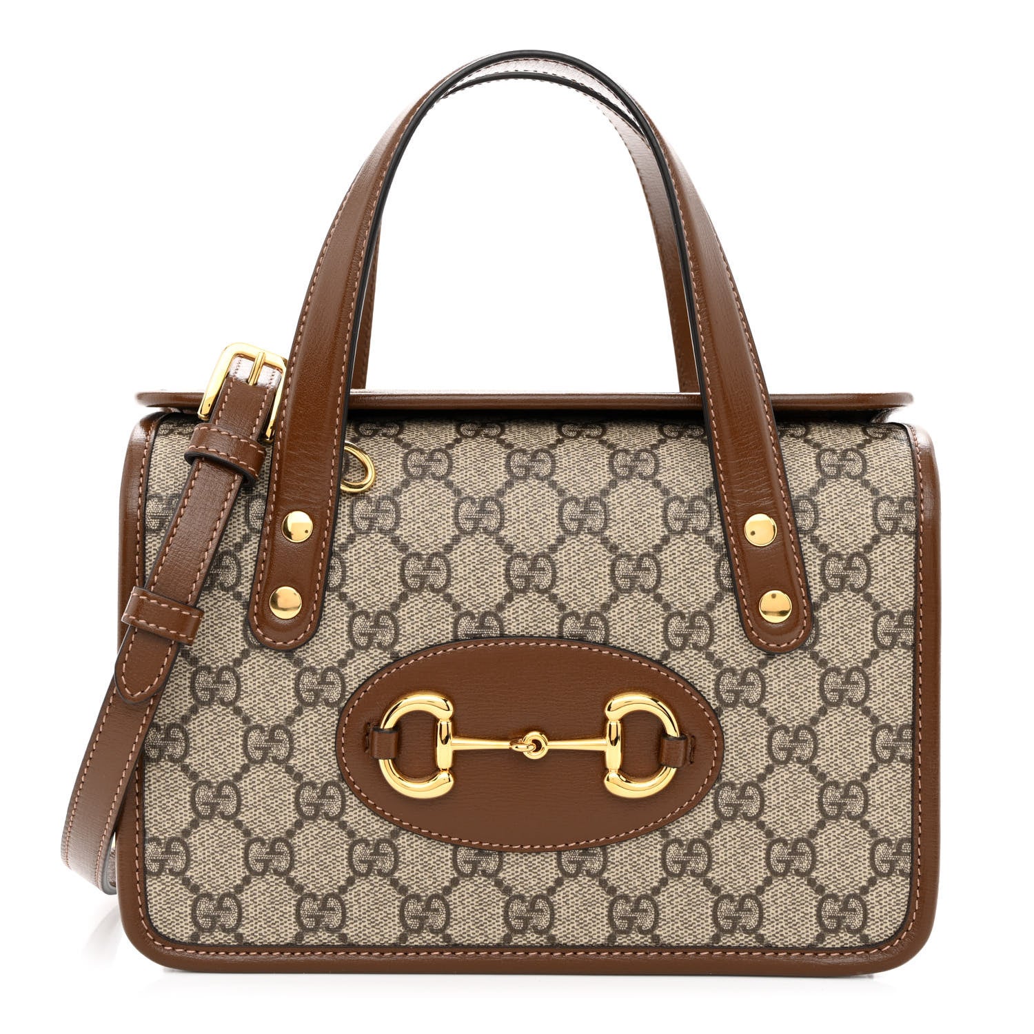 Gucci GG Supreme Monogram Azalea Calfskin Mini Horsebit 1955 Foldover Top Handle Bag Beige Ebony Brown Sugar 1 of 10