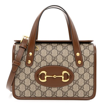 Gucci GG Supreme Monogram Azalea Calfskin Mini Horsebit 1955 Foldover Top Handle Bag Beige Ebony Brown Sugar 1 of 10