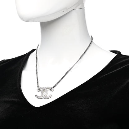 Chanel Crystal CC Pendant Necklace Silver 2 of 6