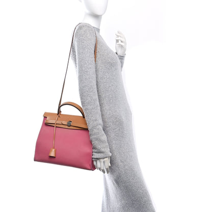 Hermes Vache Hunter Toile Herbag Zip 31 PM Rose Lipstick Natural 2 of 13