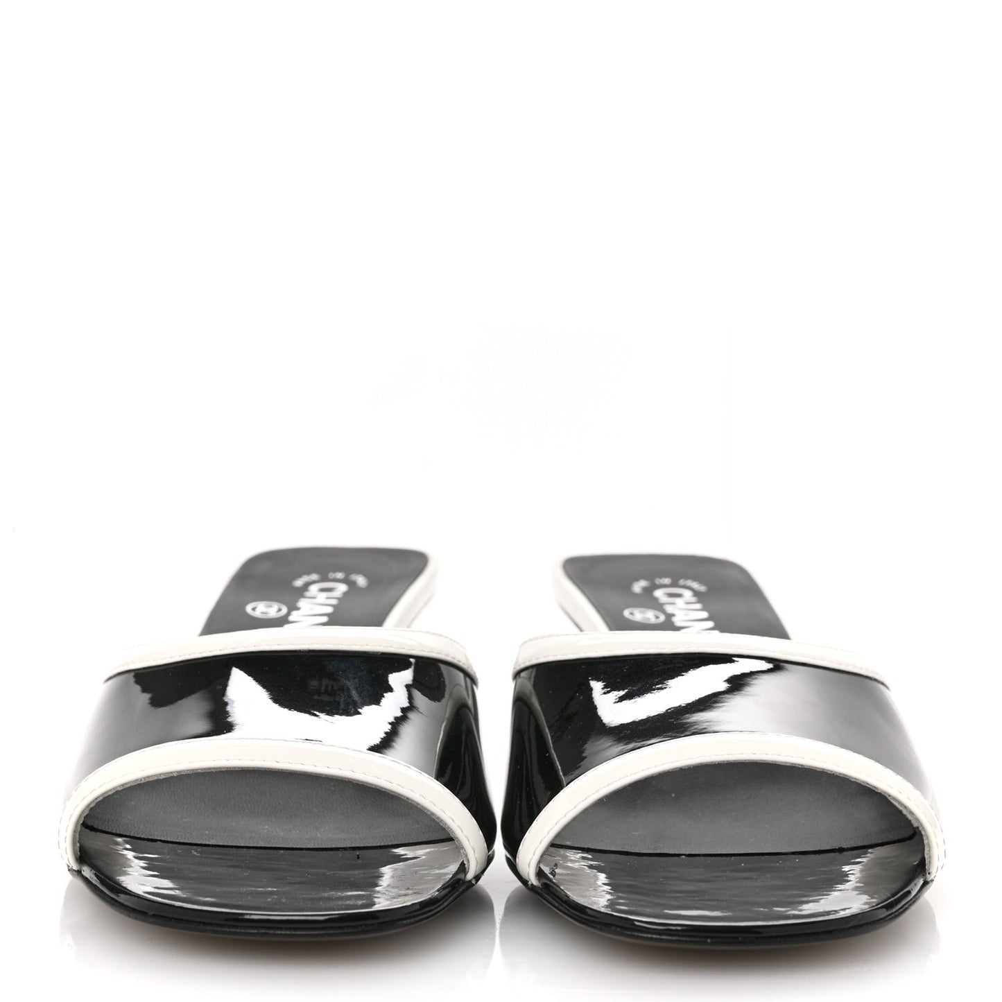 Patent Calfskin Mules 39 Black White Grey
