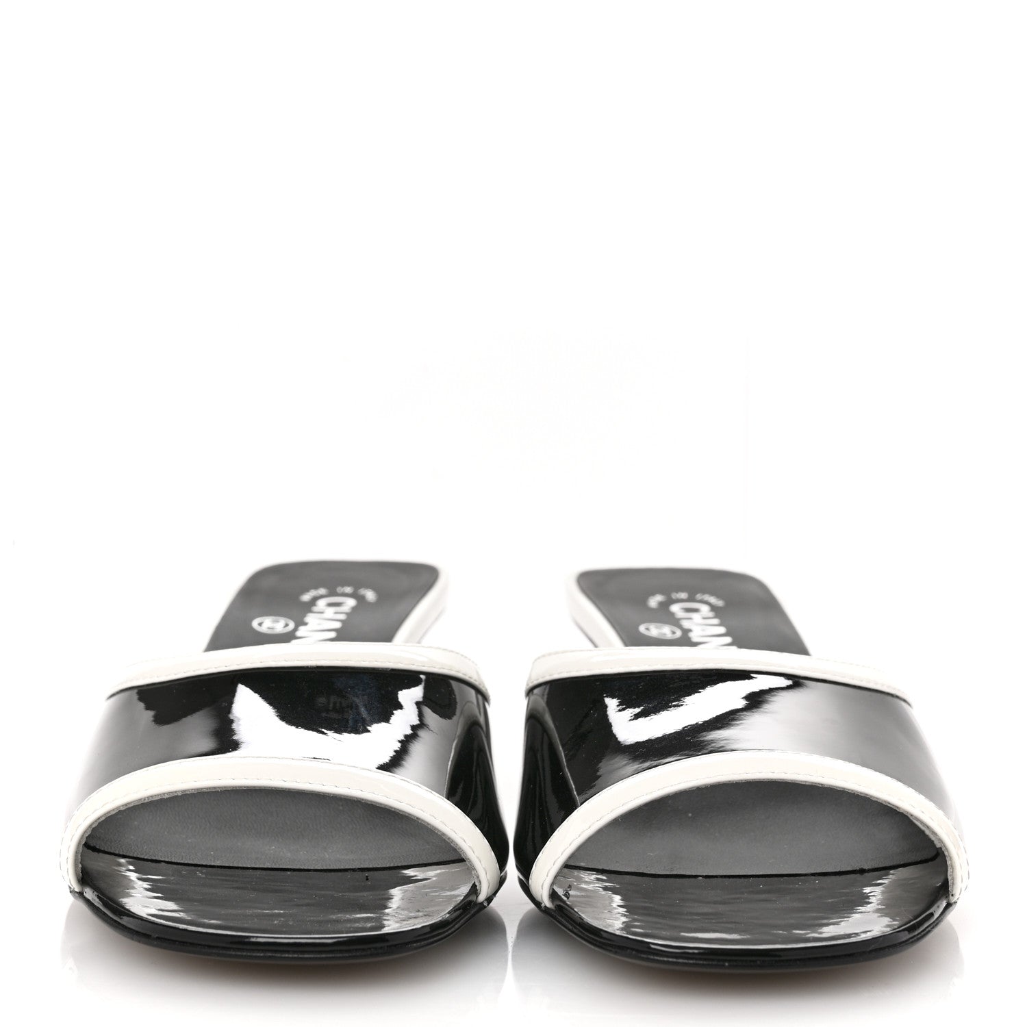 Chanel Patent Calfskin Mules 39 Black White Grey 3 of 8