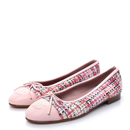 Chanel Tweed Patent Cap Toe Ballerina Flats 35.5 Pink 3 of 8