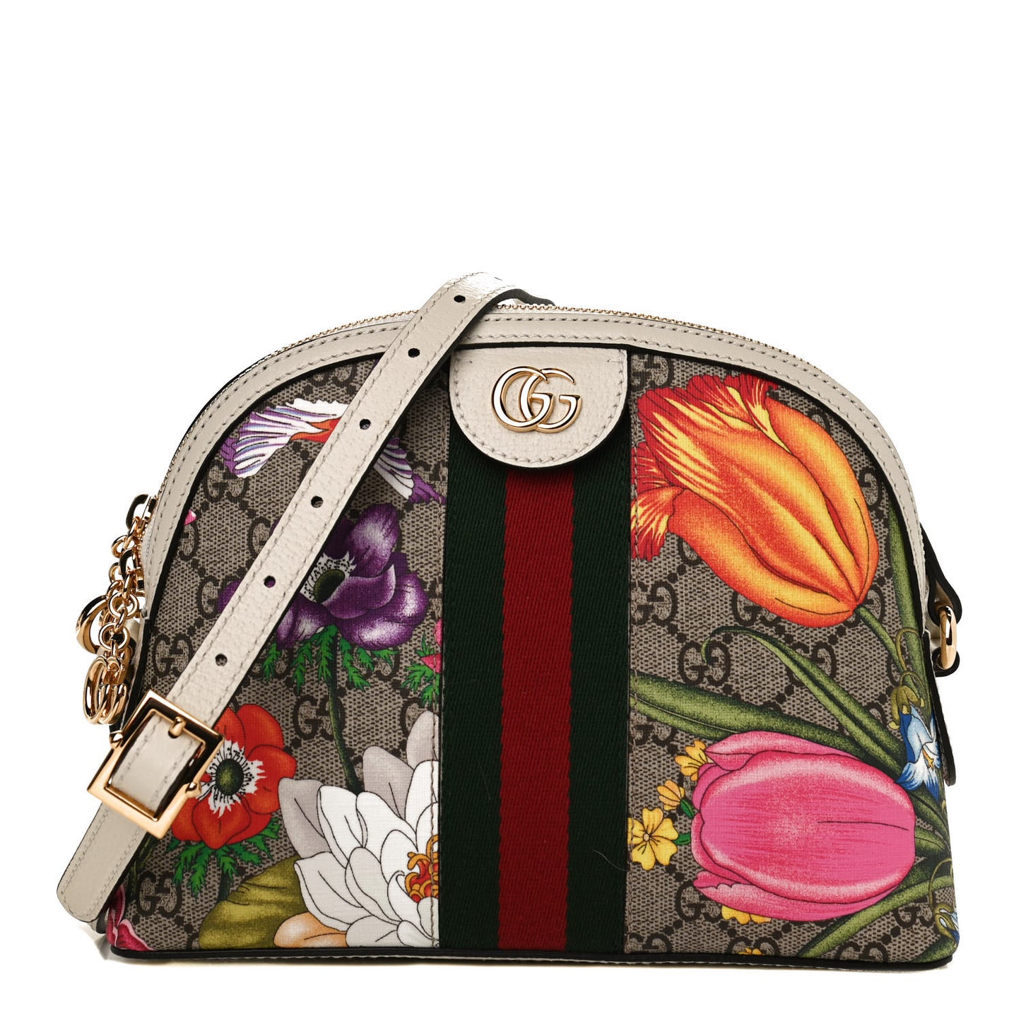 GG Supreme Monogram Flora Web GG Small Ophidia Dome Shoulder Bag White