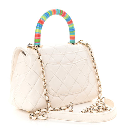 Chanel Goatskin Quilted Extra Mini Rainbow Coco Handle Flap White 3 of 9