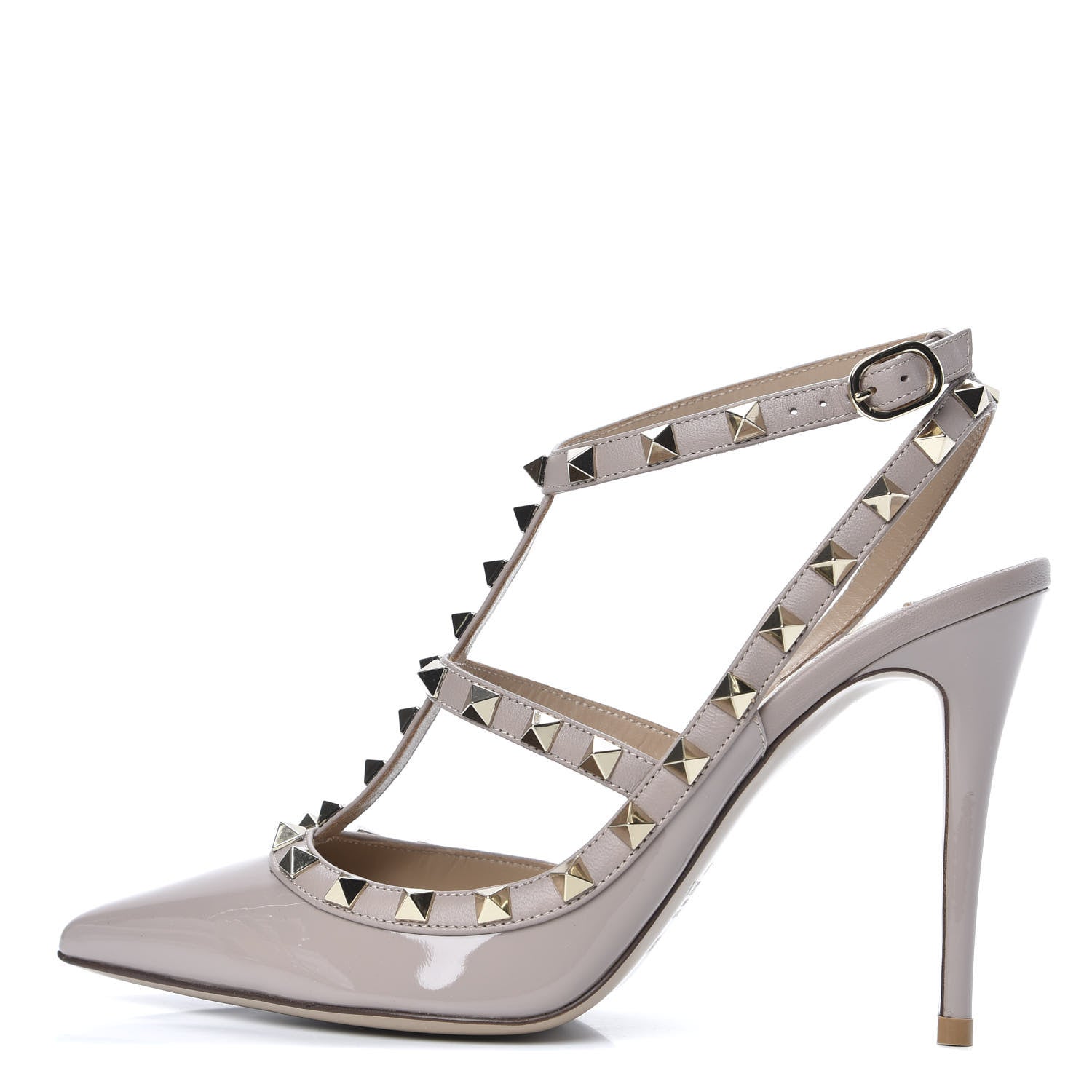Valentino Garavani Patent Rockstud Ankle Strap Pumps 38.5 Poudre 1 of 9
