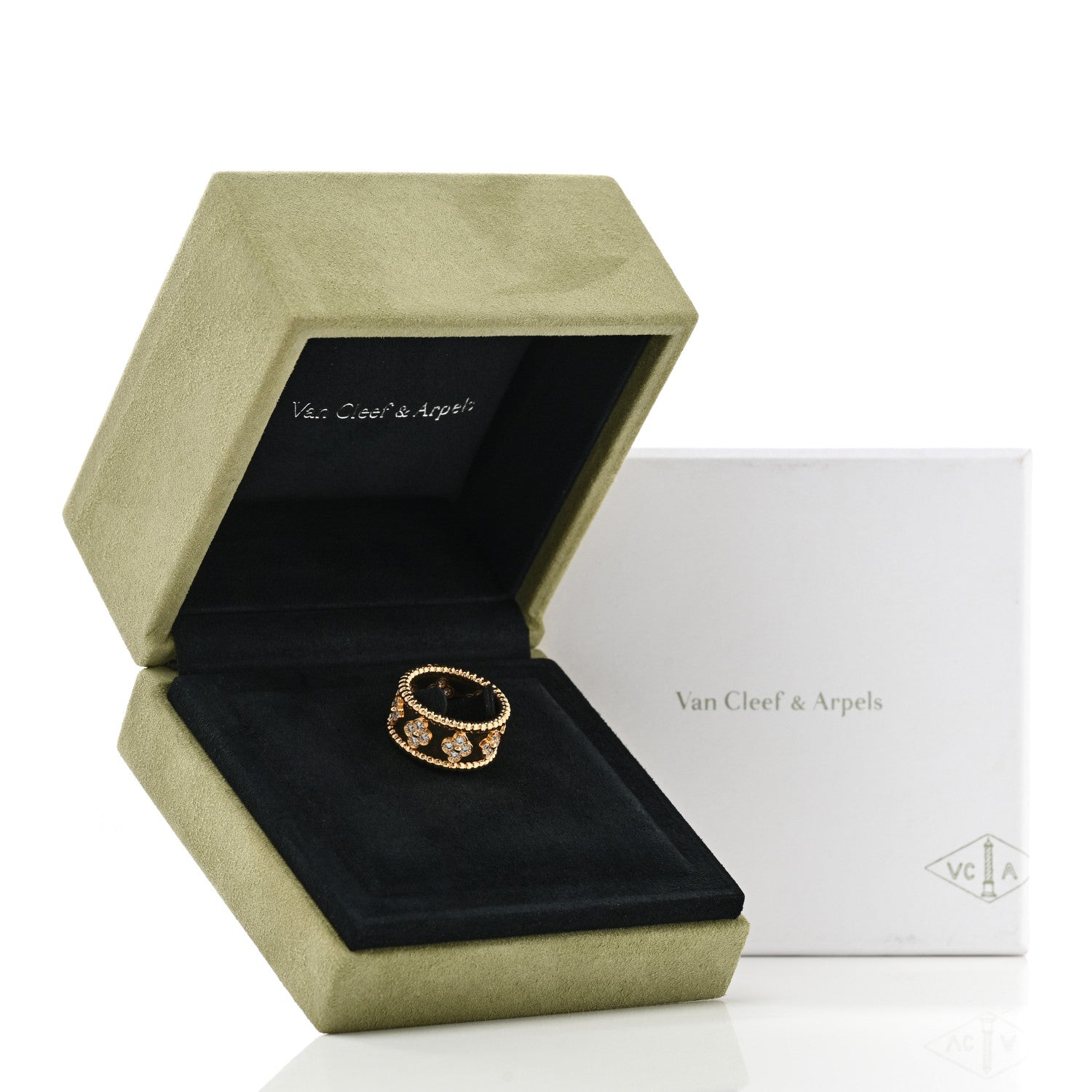 Van Cleef & Arpels 18K Yellow Gold Diamond Perlee Clovers Ring 54 7 5 of 5