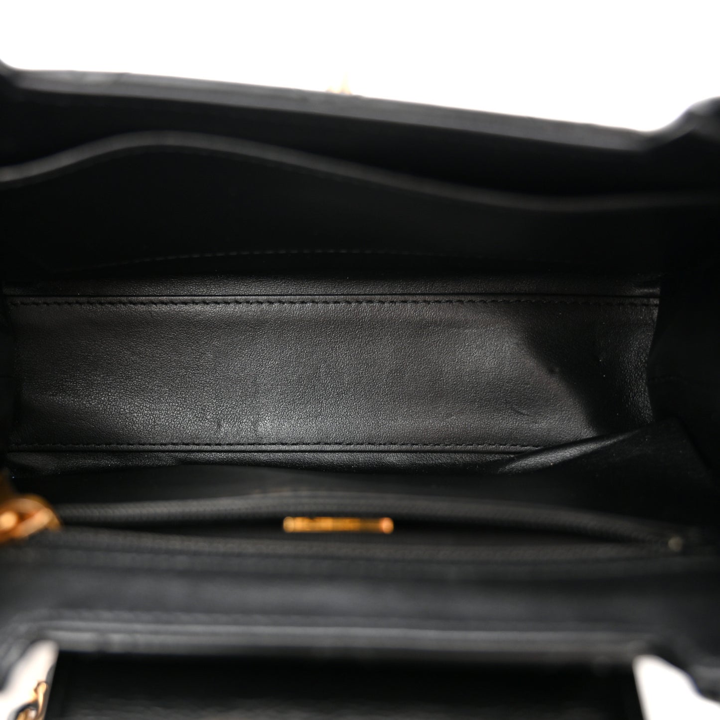 Shiny Aged Calfskin Quilted Nano Kelly Shopper Black