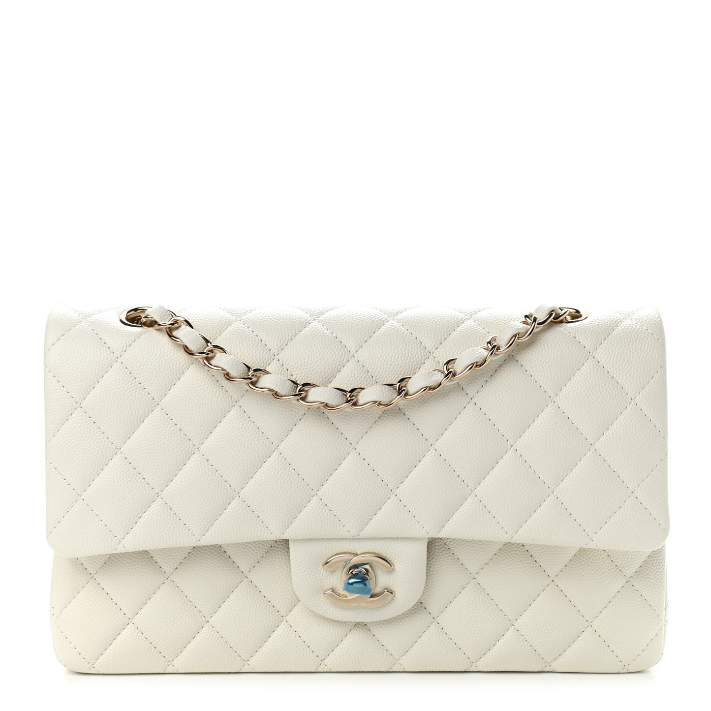 Caviar Quilted Medium Double Flap White