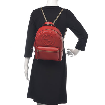 Gucci Pebbled Calfskin Soho Chain Backpack Hibiscus Red 2 of 8