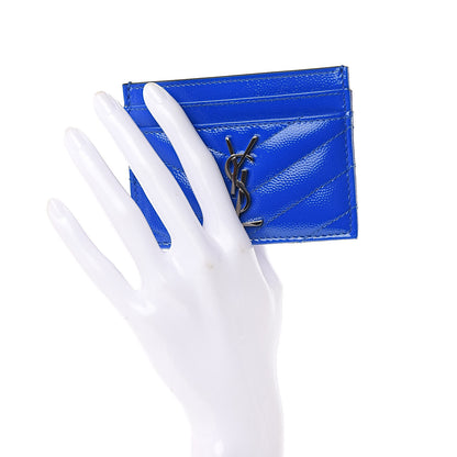 Saint Laurent Grain De Poudre Matelasse Credit Card Case Blue Majorelle 2 of 8