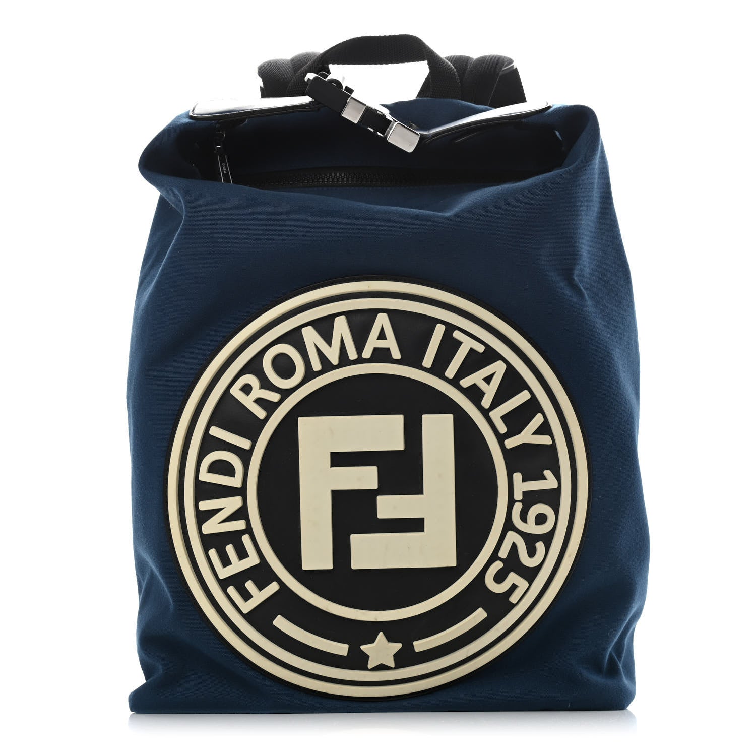 Fendi Nylon Stamp Patch Cross Strap Backpack Blue Black 1 of 10