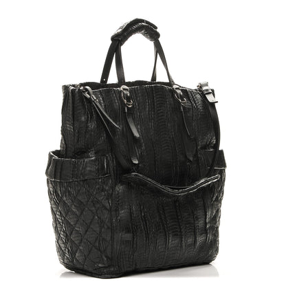 Jimmy Choo Waxed Snakeskin Chain Embellished Blare Tote Black 3 of 7