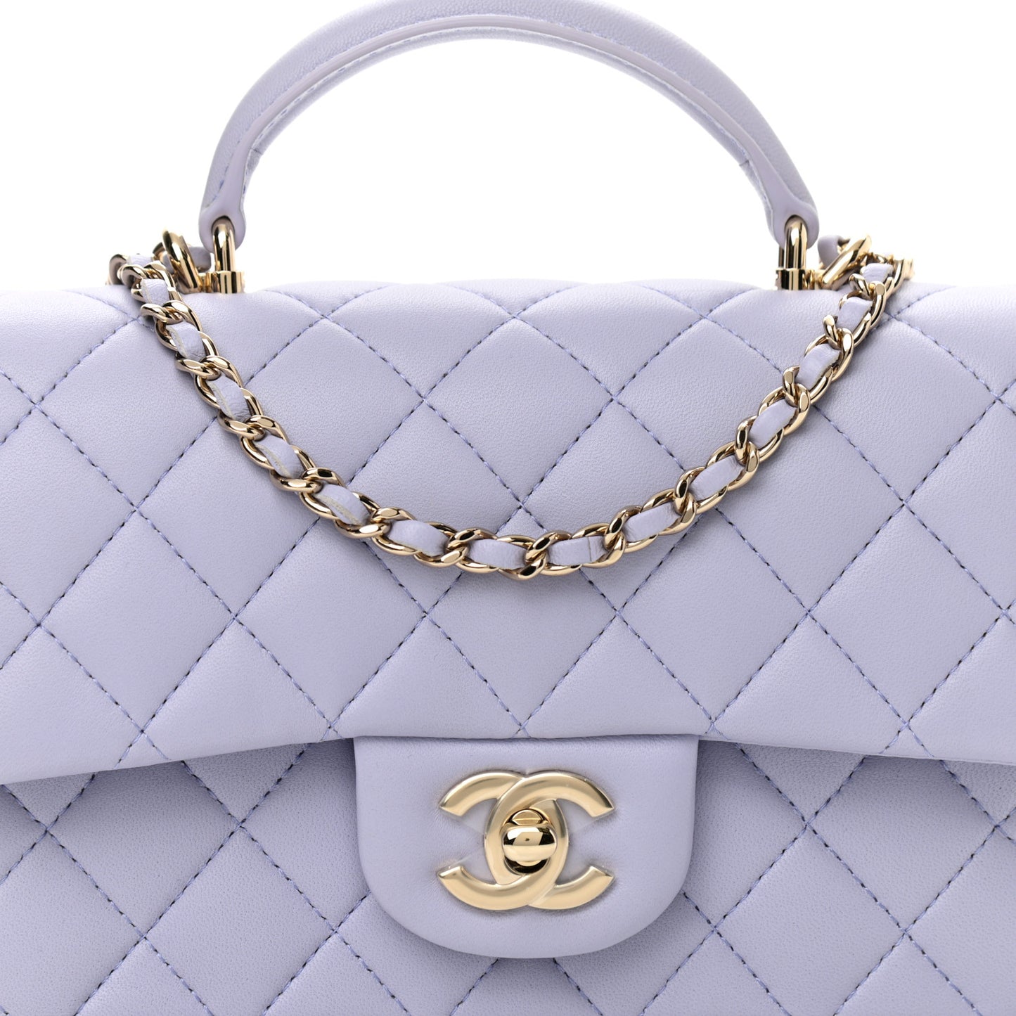 Lambskin Quilted Mini Top Handle Rectangular Flap Light Purple