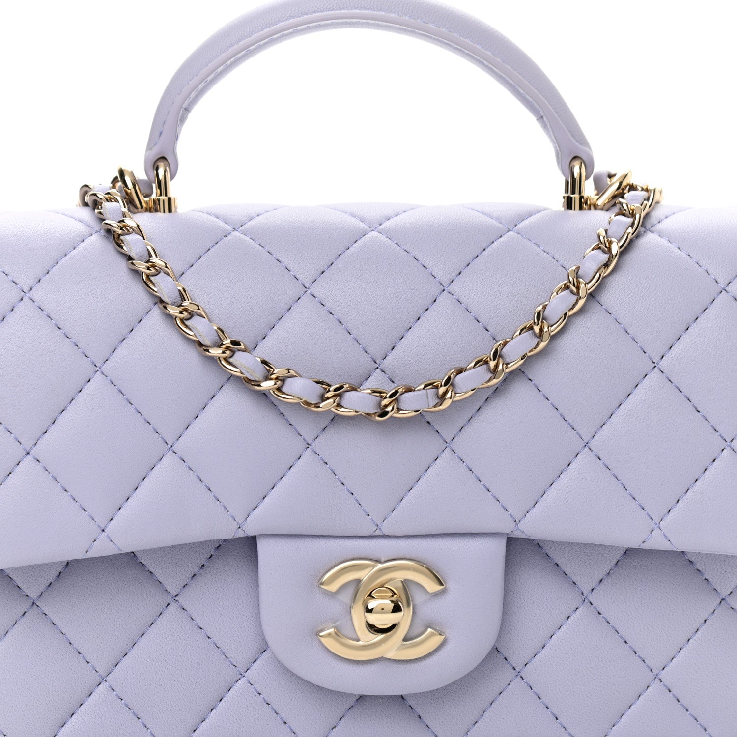 Chanel Lambskin Quilted Mini Top Handle Rectangular Flap Light Purple 7 of 9
