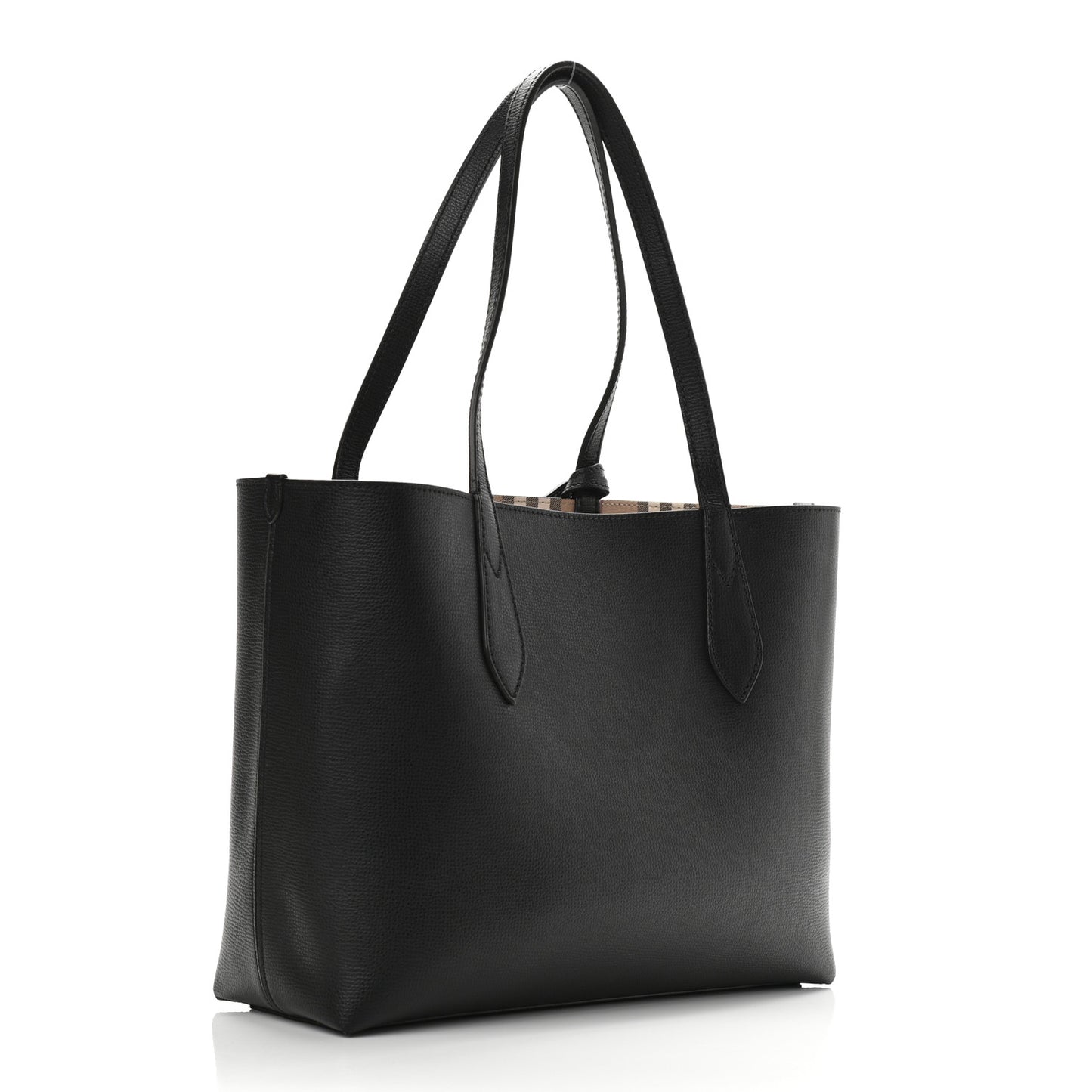 Grainy Calfskin Haymarket Check Small Reversible Tote Black