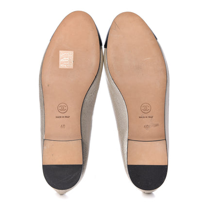 Chanel Metallic Calfskin Cap Toe CC Ballerina Flats 40 Silver Black 8 of 15