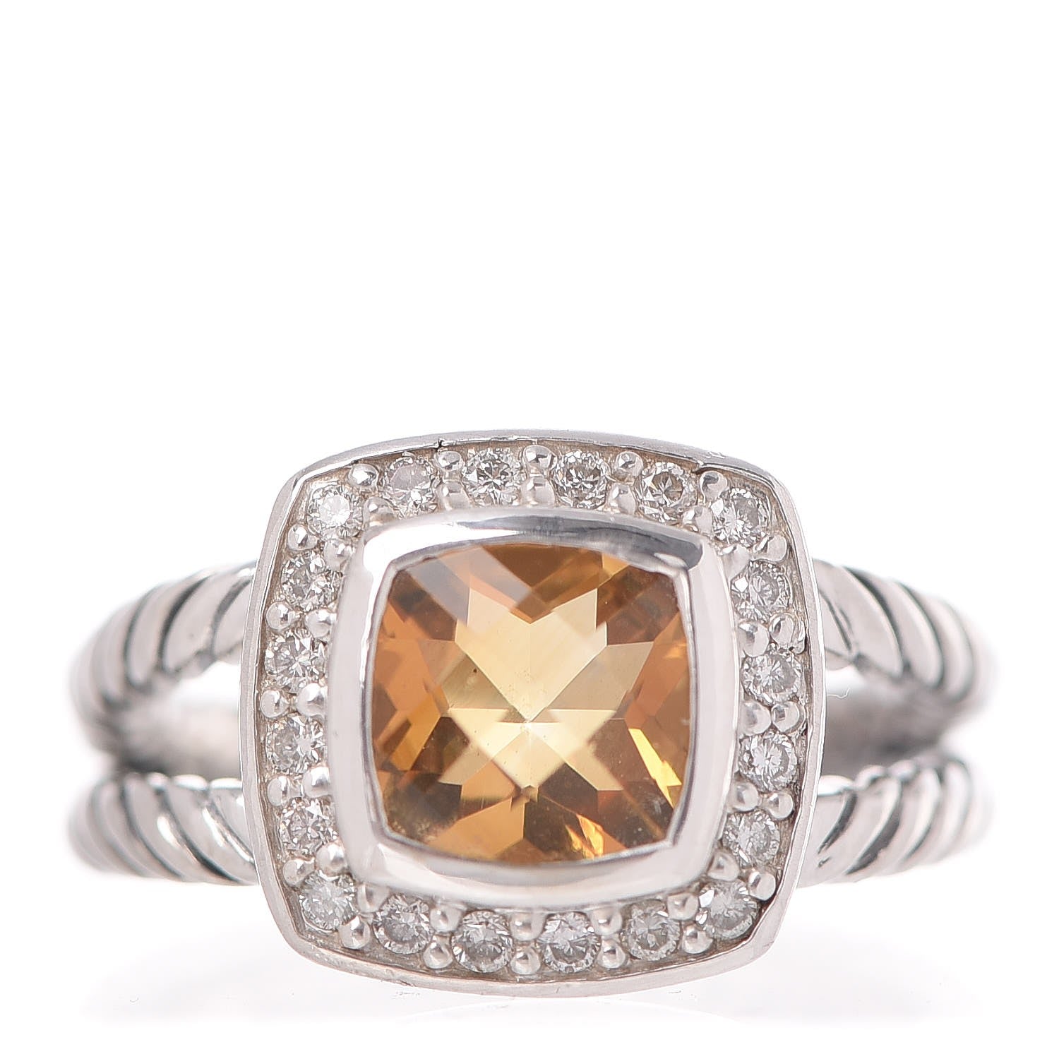 David Yurman Sterling Silver Diamond Citrine 7mm Petite Albion Ring 49 5 1 of 5