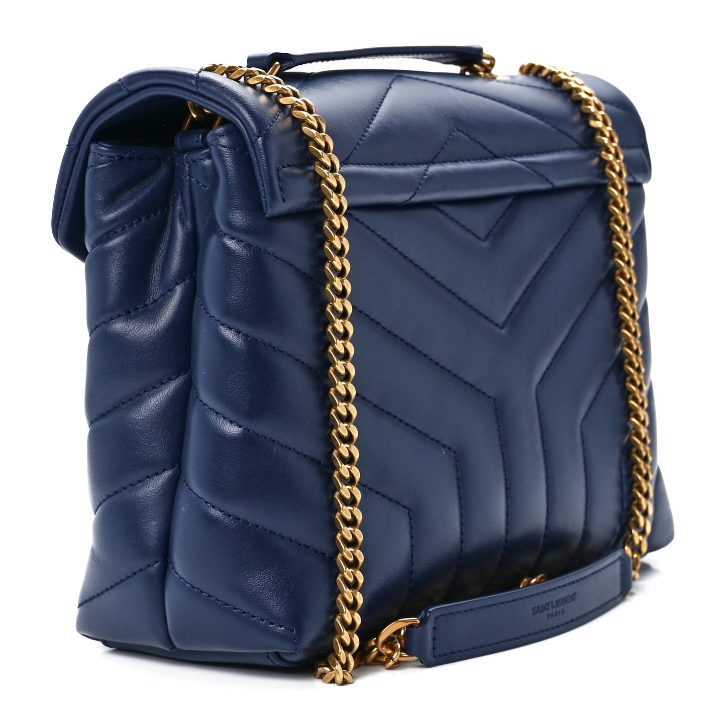 Calfskin Y Quilted Monogram Small Loulou Chain Satchel Blue Charron