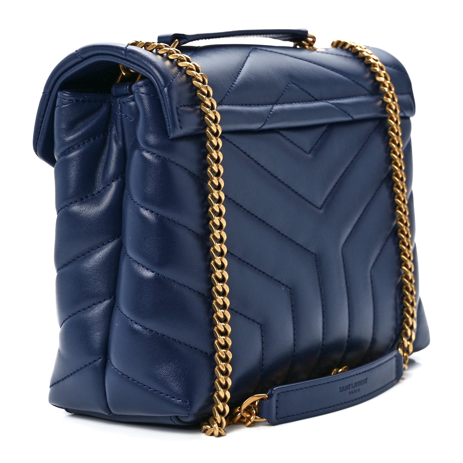Saint Laurent Calfskin Y Quilted Monogram Small Loulou Chain Satchel Blue Charron 3 of 12