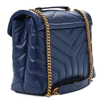 Saint Laurent Calfskin Y Quilted Monogram Small Loulou Chain Satchel Blue Charron 3 of 12