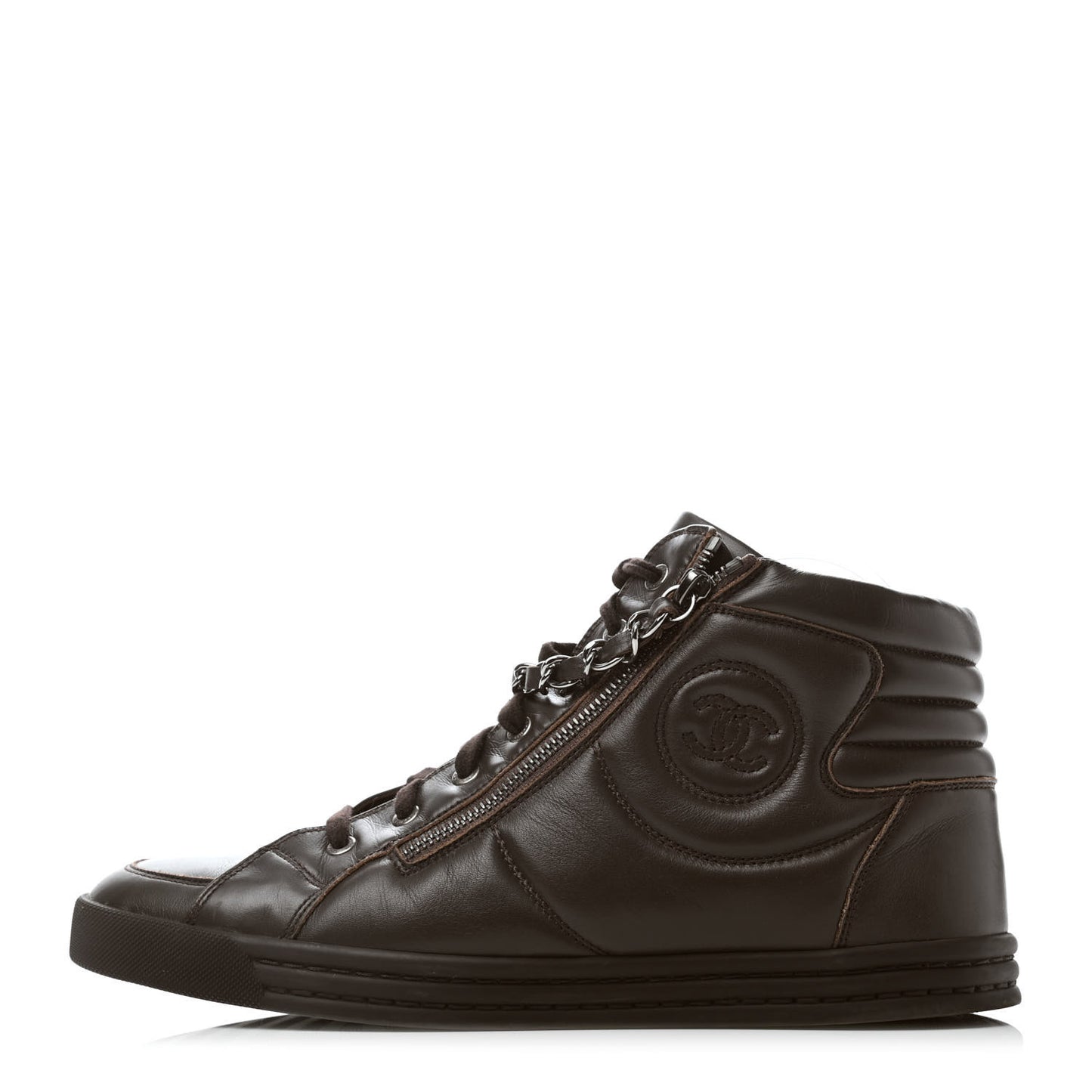 Calfskin Mens Zipped Sneakers 43 Brown
