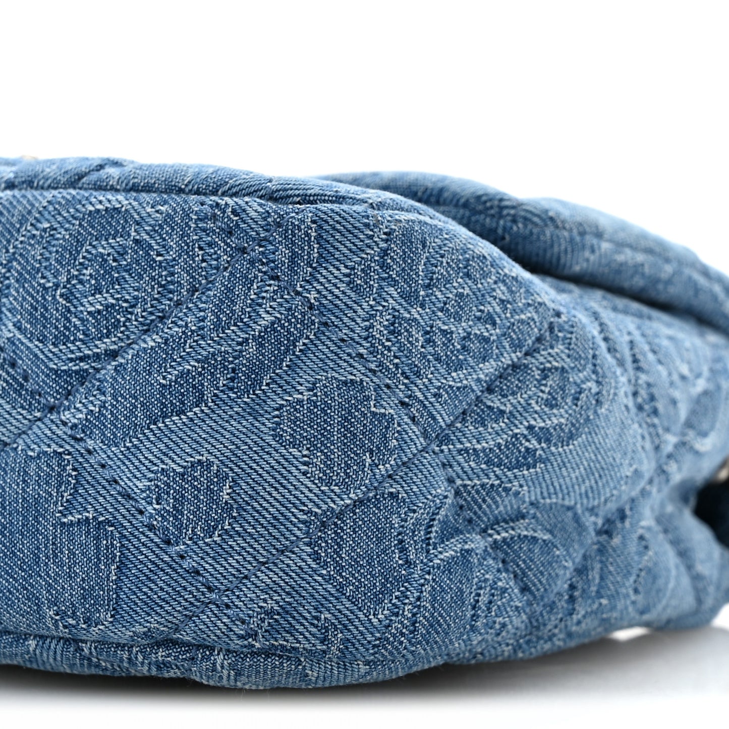 Denim Quilted Camellia Sweetheart Mini Flap Blue