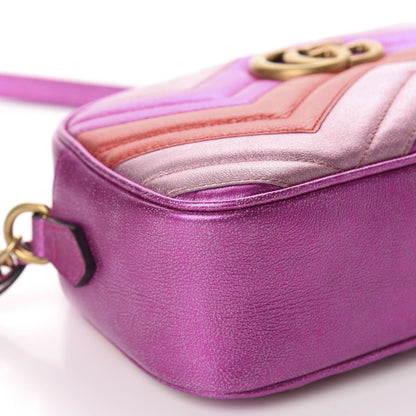 Gucci Laminated Nappa Matelasse Small GG Marmont Chain Shoulder Bag Fuxia Rosso Rosa 6 of 10