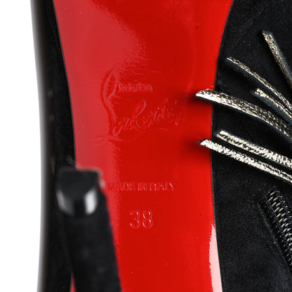 Christian Louboutin Veau Velours Lame Tweed Bolcheva 120 Thigh High Boots 38 Black Platine 6 of 6