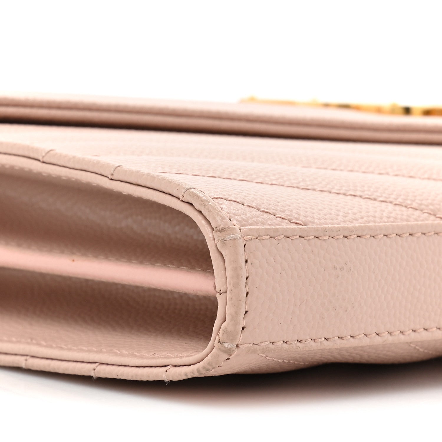 Saint Laurent Grain De Poudre Matelasse Chevron Monogram Chain Wallet Pale Pink 11 of 18
