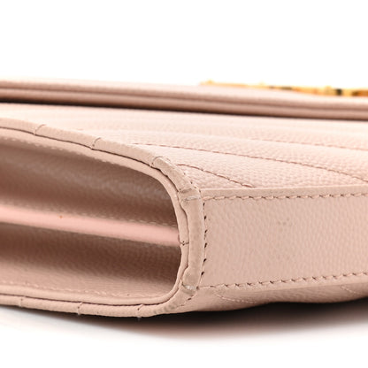 Saint Laurent Grain De Poudre Matelasse Chevron Monogram Chain Wallet Pale Pink 11 of 18