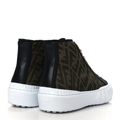 Fendi X SARAH COLEMAN Fabric Jacquard FF Vertigo Mens Fendi Force High Top Sneakers 8 Tobacco Black 4 of 9
