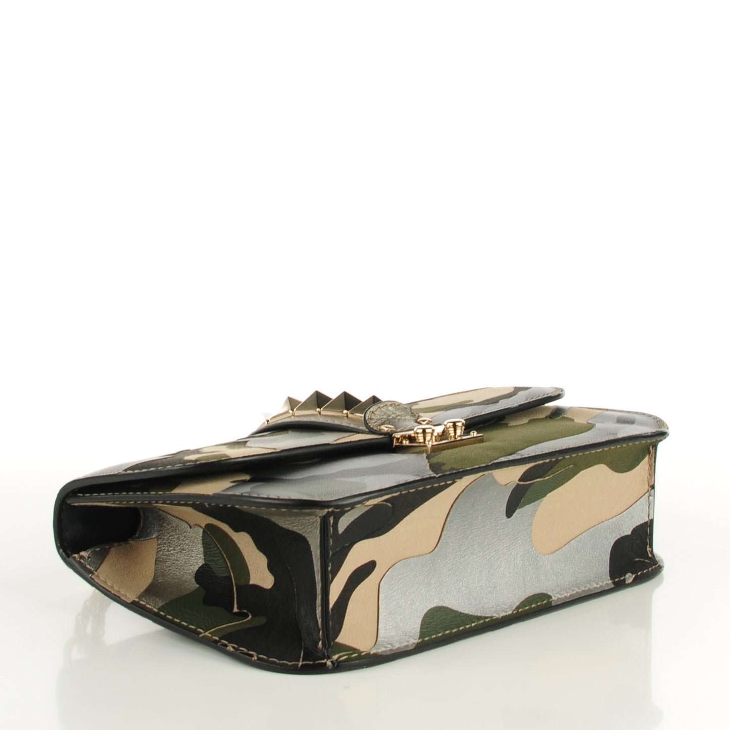 Nappa Canvas Camouflage Medium Glam Lock Rockstud Flap Green