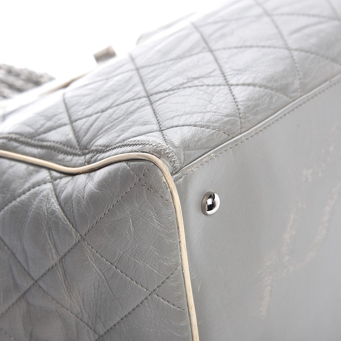 Glazed Lambskin Quilted Large North South Tote Grey