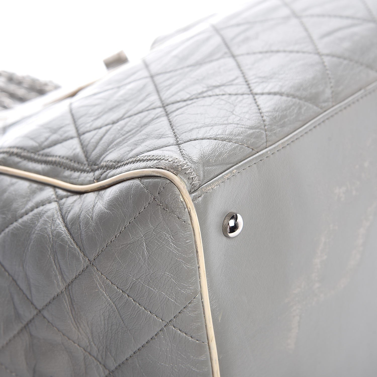 Chanel Glazed Lambskin Quilted Large North South Tote Grey 10 of 15