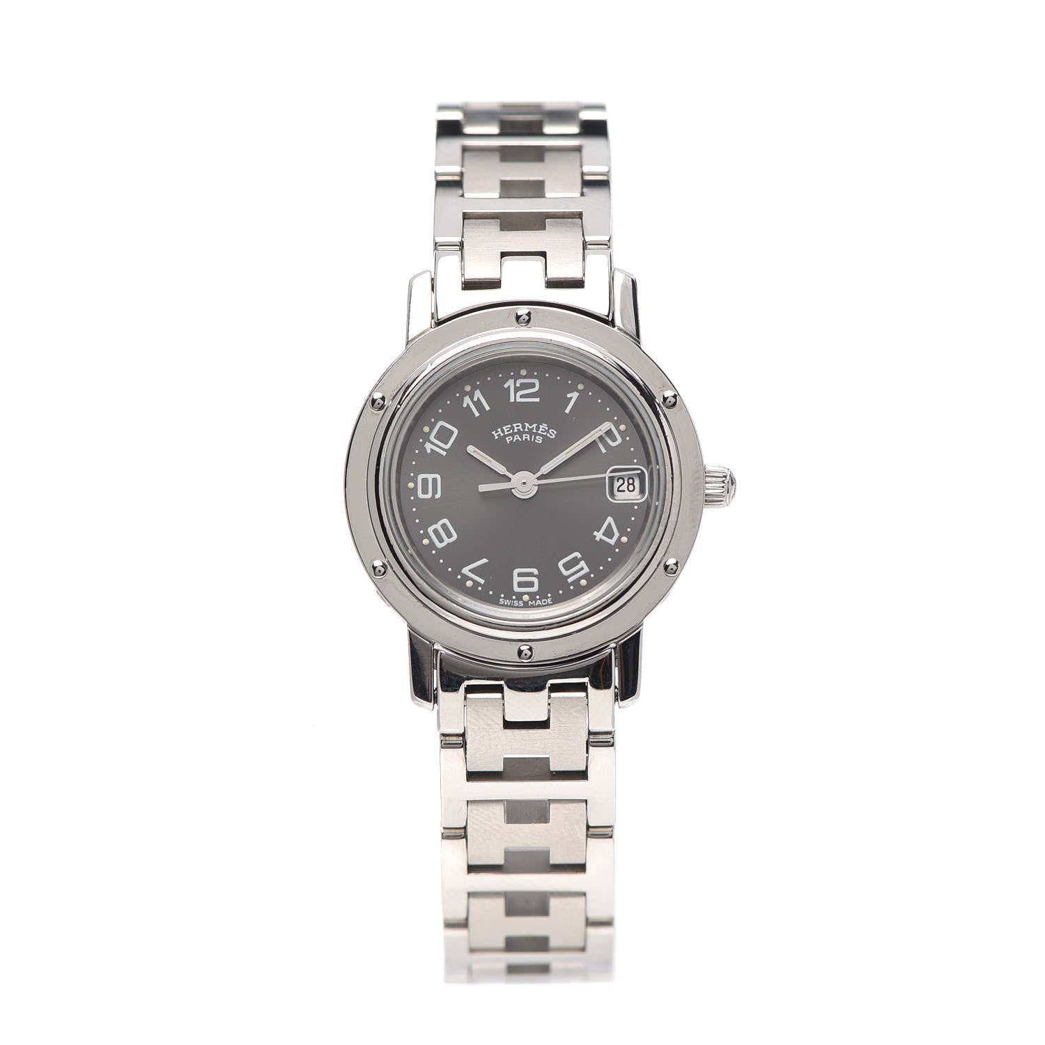 Hermes Stainless Steel 24mm Clipper Quartz Watch Gray 1 of 6