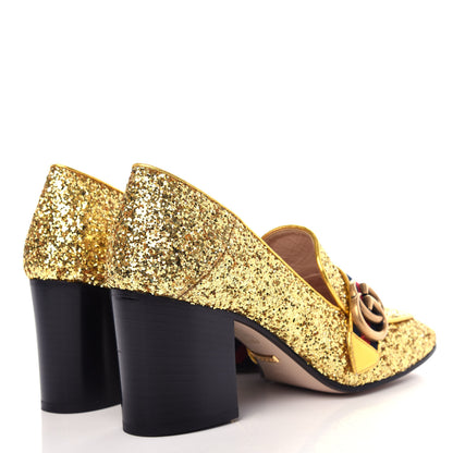 Gucci Glitter Nappa Web Peyton 75mm Loafer Pumps 38.5 Oro Vecchio 4 of 11