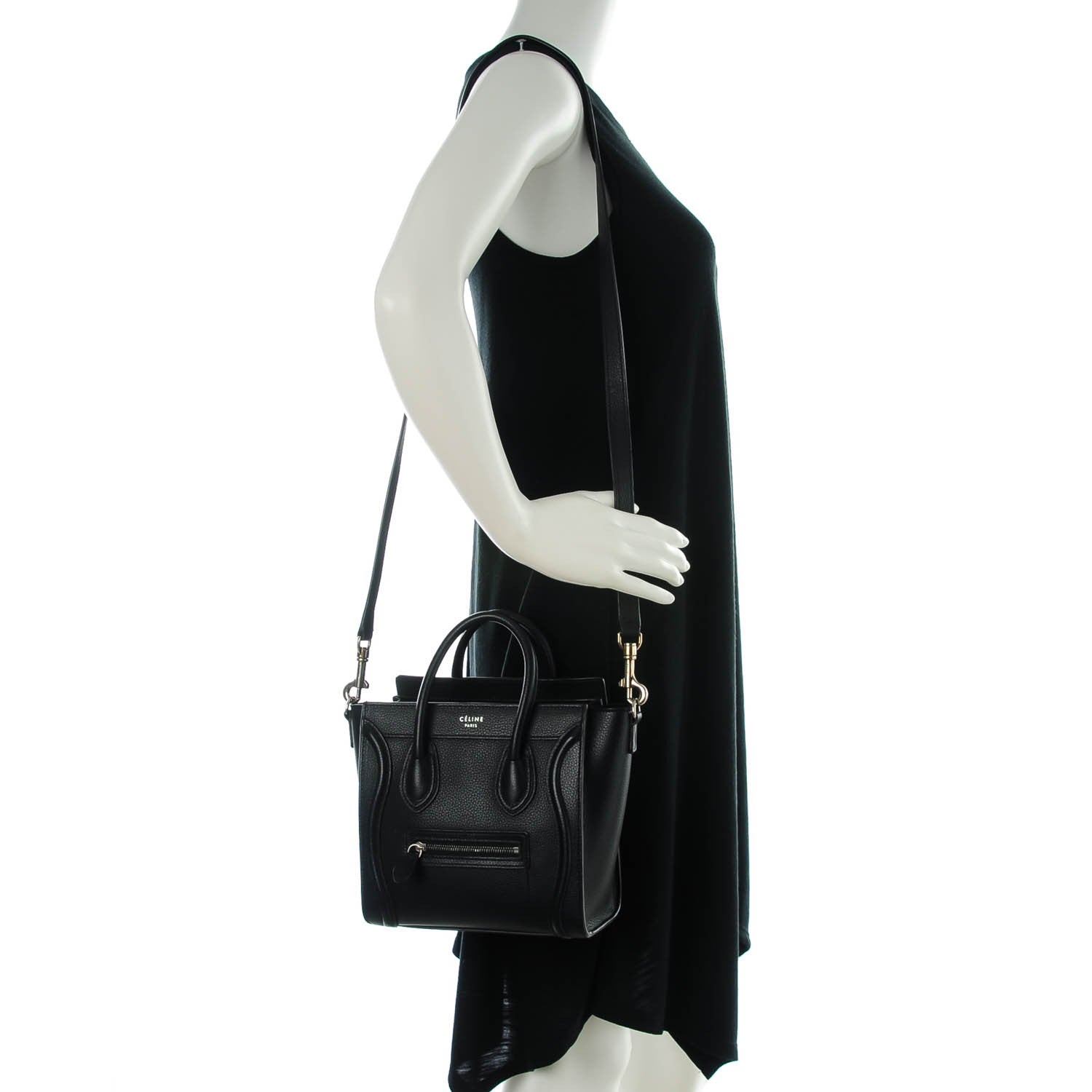 Celine Drummed Calfskin Nano Luggage Black 2 of 8