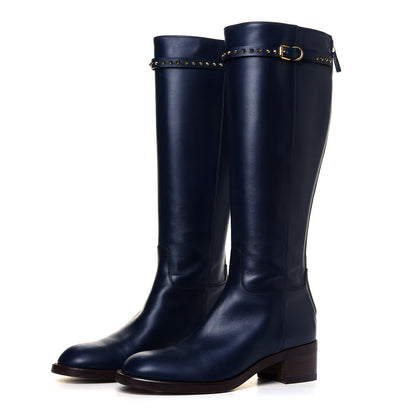 Gucci Calfskin Studded Irene Knee High Flat Boots 40 Blue 2 of 6
