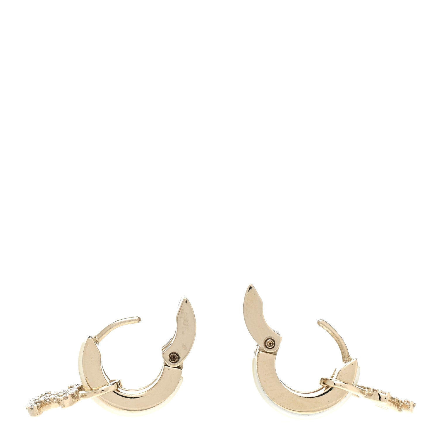 Chanel Crystal CC Hoop Drop Earrings Gold Pearly White 3 of 5