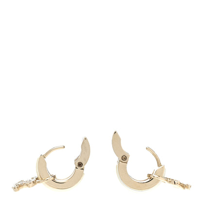 Chanel Crystal CC Hoop Drop Earrings Gold Pearly White 3 of 5