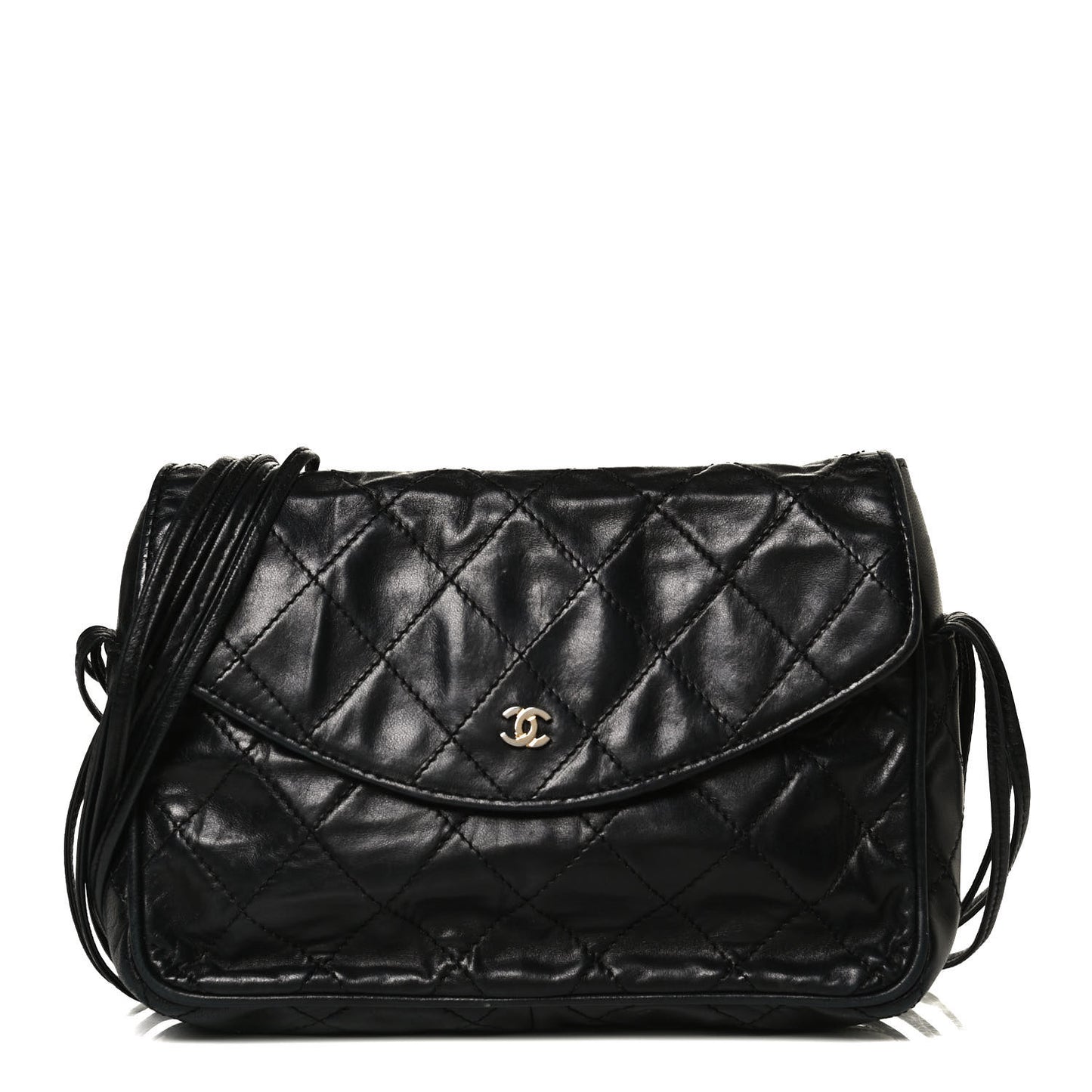 Lambskin Stitched Small Single Flap Black