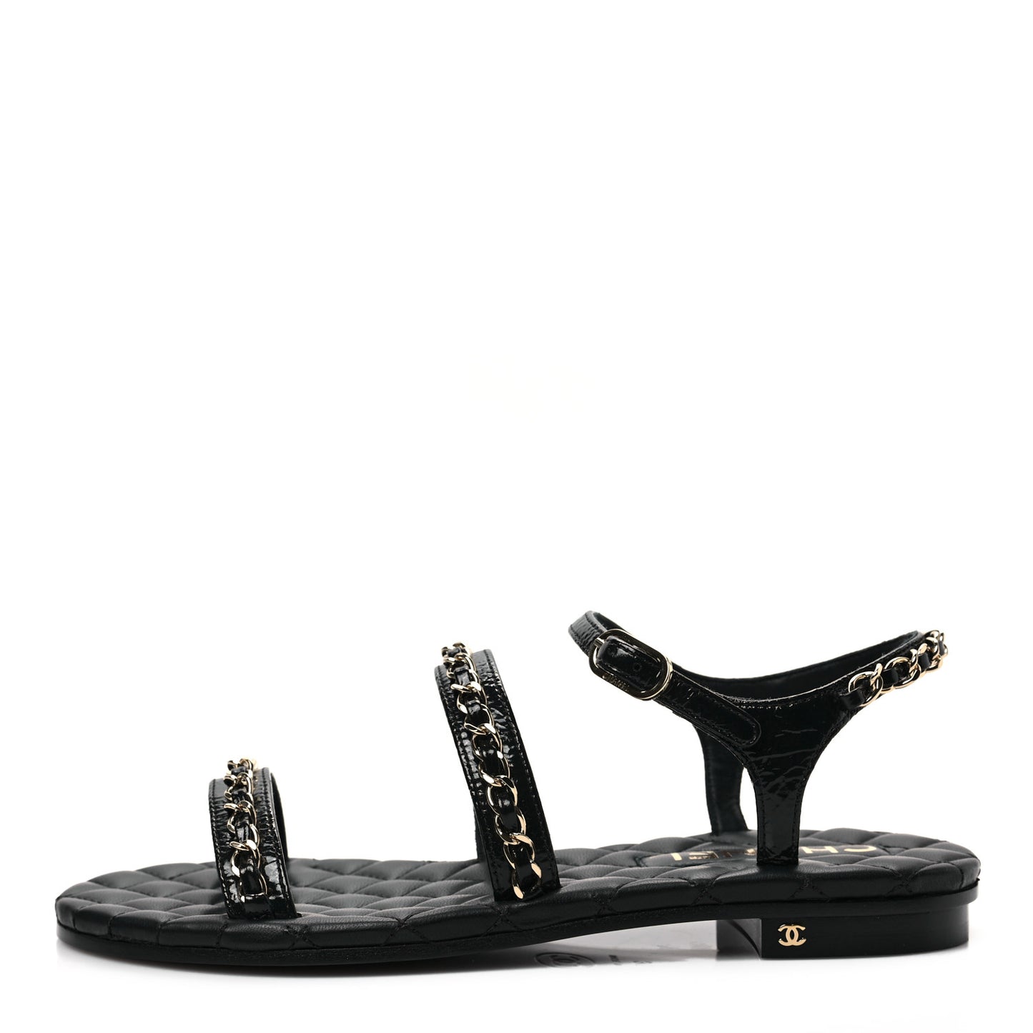 Crumpled Calfskin Chain Sandals 35.5 Black